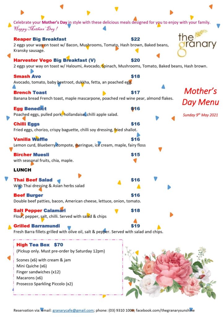 Mother's Day Menu